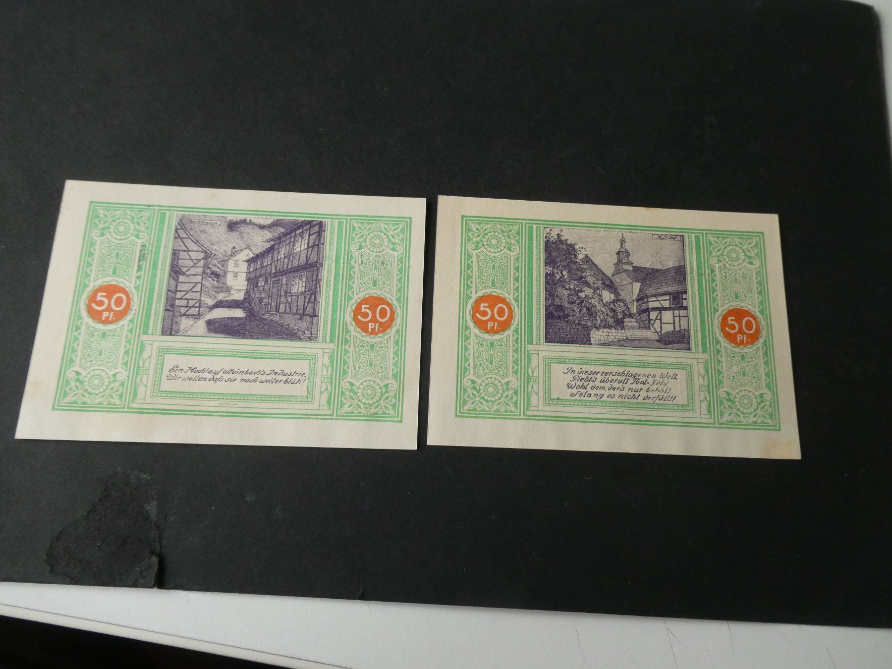 Banknoten: Dt. Reich, Steinbach -  2 Notgeldscheine – Gebraucht aus Hinterforst von Rohusri