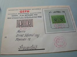 R-Brief 1943, 100 J. Genf, Block, + Vignette, roter Sonder-o