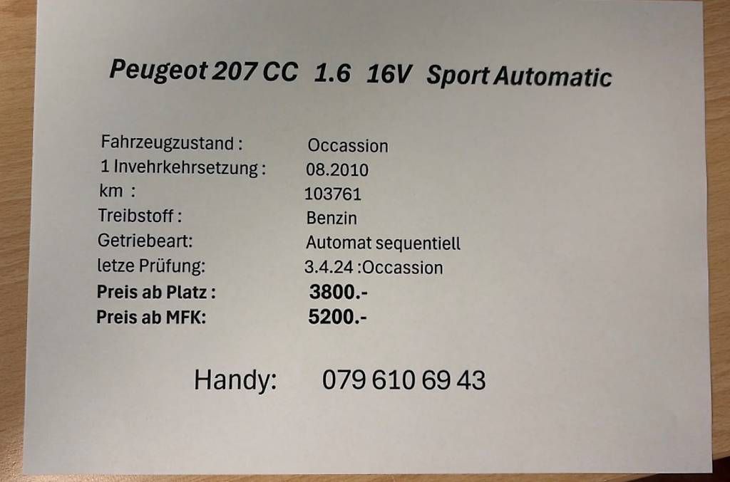 Automobili: Peugeot 207 CC  Cabriolet  – Usato da Birmenstorf AG venduto da Isaz 1