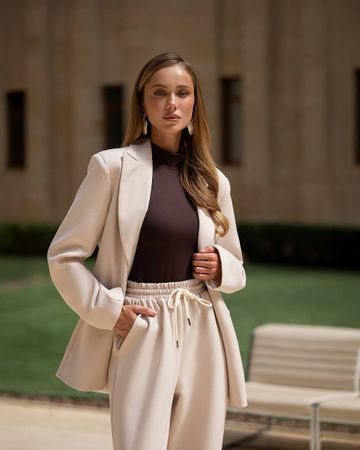 Beige Relaxed Suit Set Size: L new