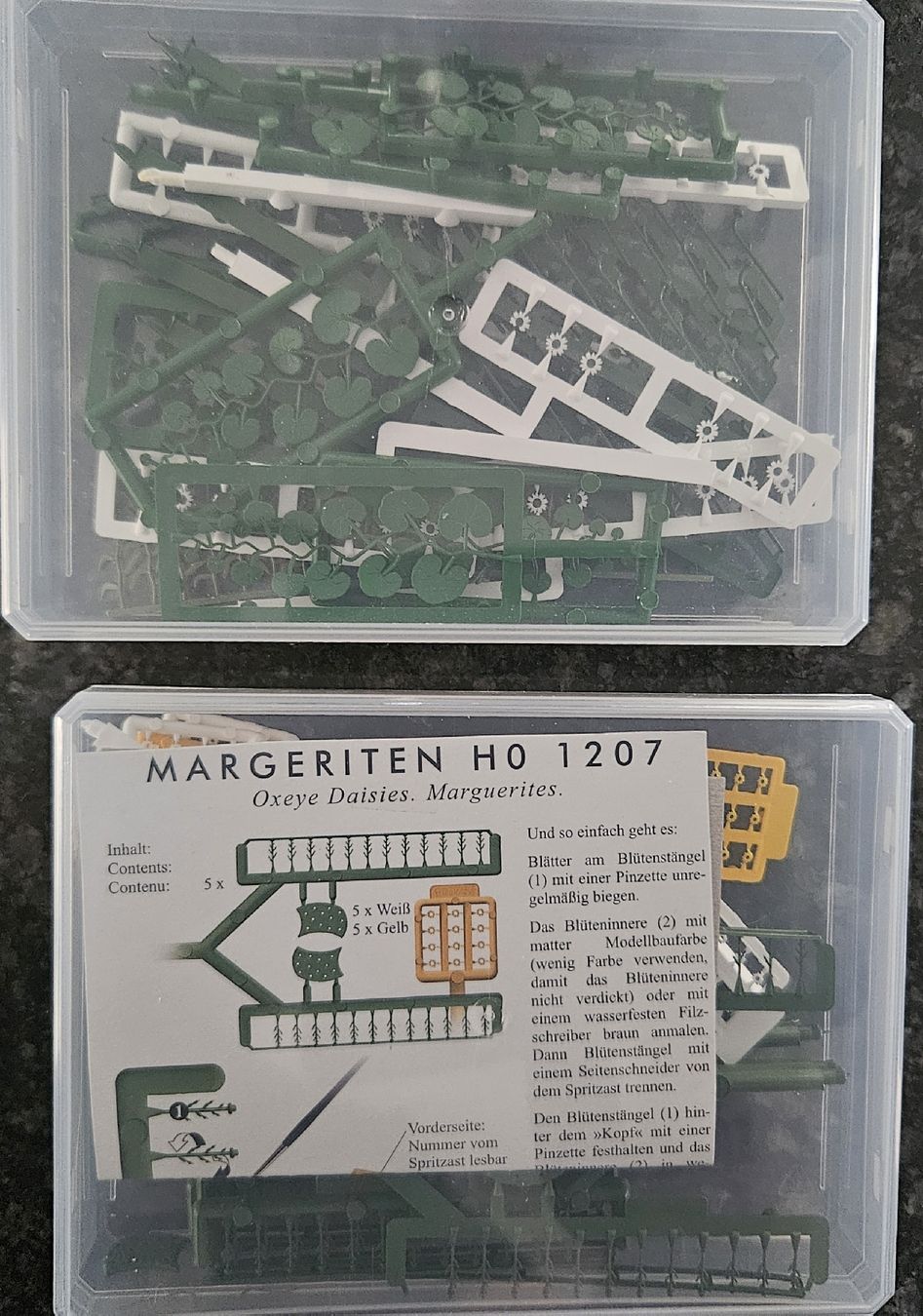 Modellini di ferrovie: 2 Boxen Blumen HO 1:87 – Nuovo e nell'imballaggio originale da Kaiseraugst venduto da Carkos