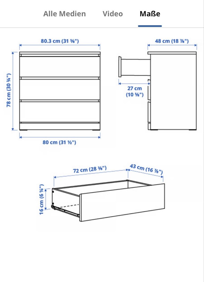 Cassettiere: Malm Kommode drei Schubladen – Usato da Adlikon venduto da Chbu84 3