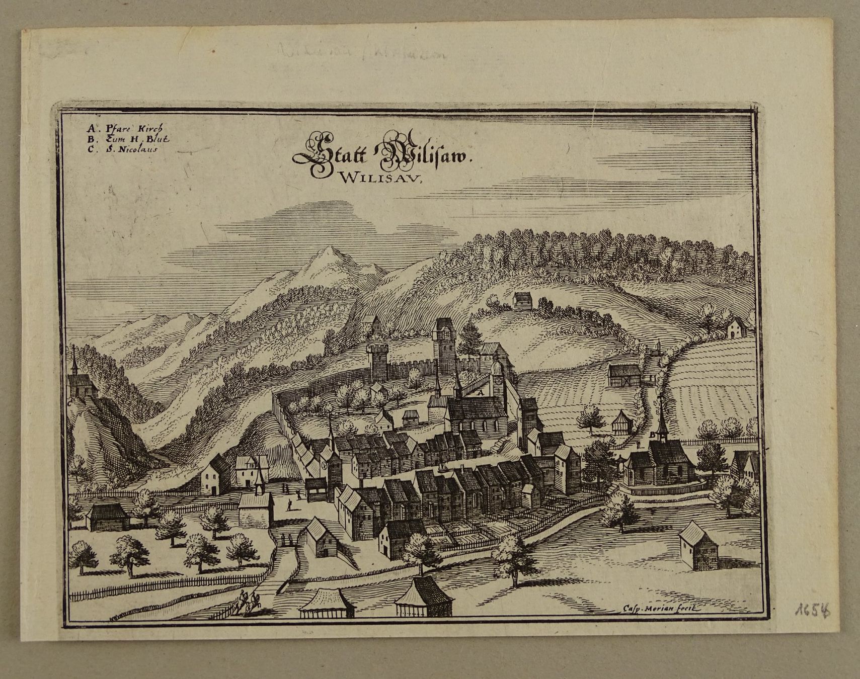 Incisioni: WILLISAU, KUPFERSTICH, MERIAN 1654 – Usato da Grüningen venduto da Kartensammler
