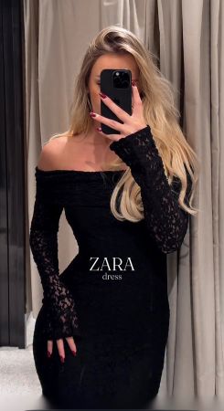 ZARA Schulterfreies Spitzenkleid