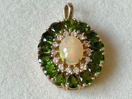 Opal-Chromdiopsid Anhänger, Silber vergoldet