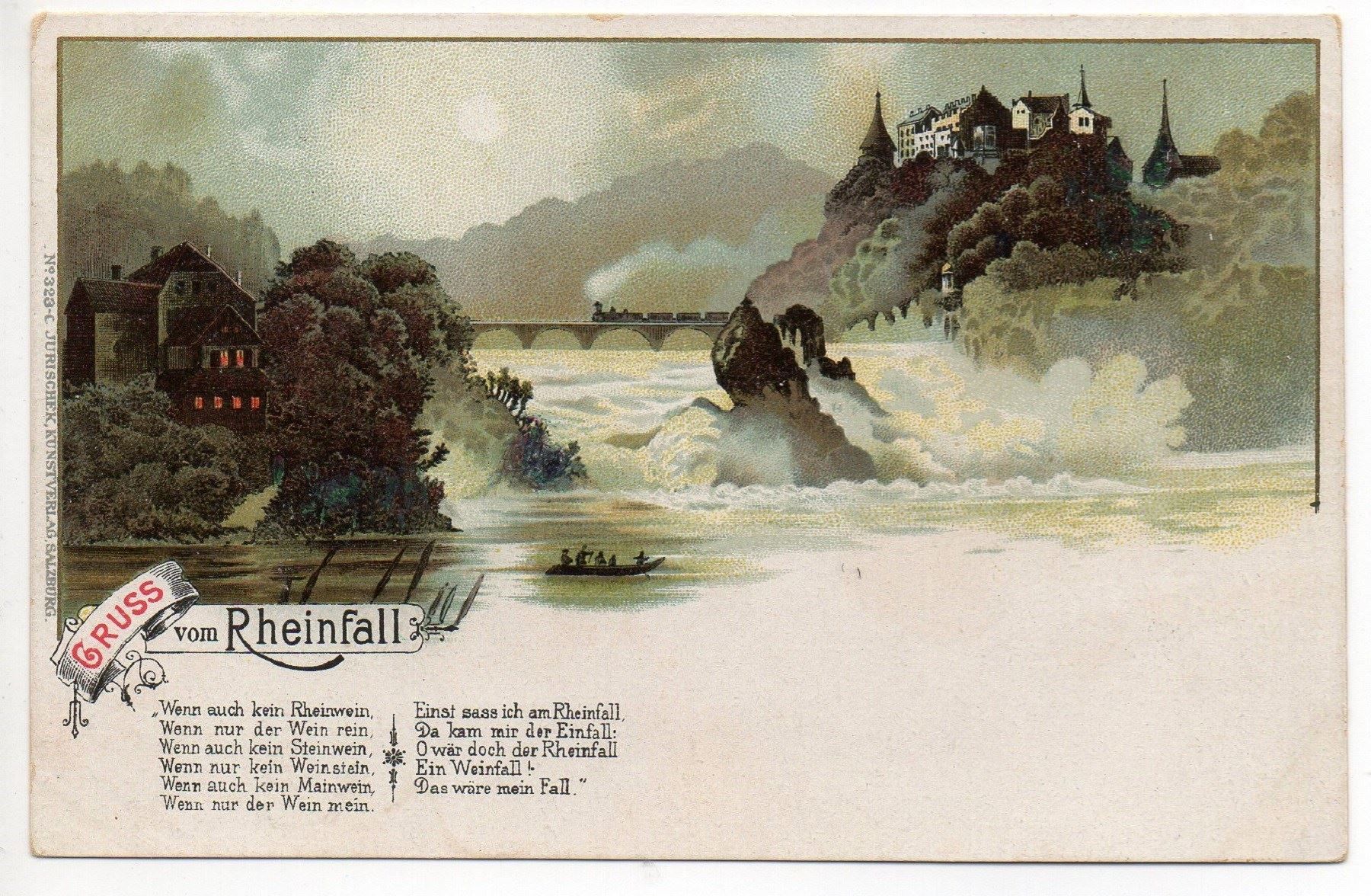 Cartoline postali: LITHO Gruss vom RHEINFALL Bahn Dampflok – Nuovo (secondo la descrizione) da Jona venduto da philajona