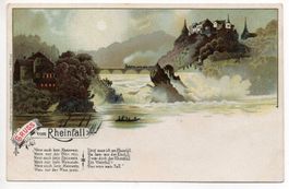LITHO Gruss vom RHEINFALL Bahn Dampflok