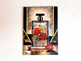 Original Acrylgemälde Parfümflakon Rosen Bild 50x70 cm