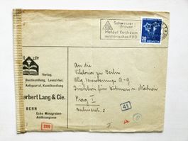ZENSUR Brief - BERN 8.I.1944 (Flaggenstempel) nach PRAG