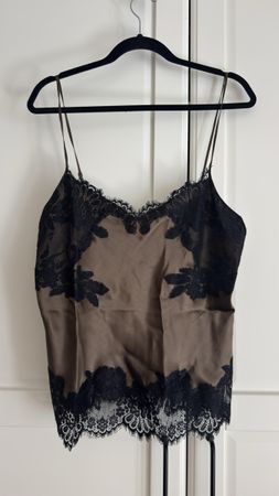 Camisole Brown Lace Trim 100% Silk Size XL