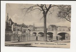 AK ca.1920 Basel Mittlere Rheinbrücke u. Martinskirche