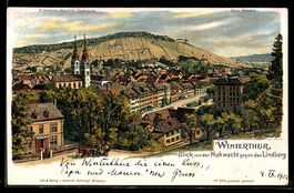 Lithographie Winterthur, Blick von der Hohwacht gegen den Li
