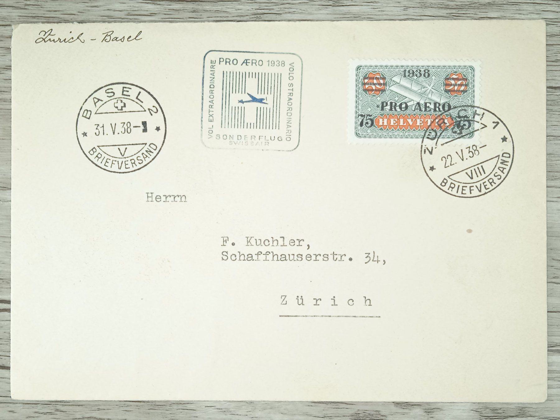 Alle Briefmarken: TR02 Enveloppe + Timbre Suisse 1938 – Gebraucht aus Cousset von Patrick_Collections