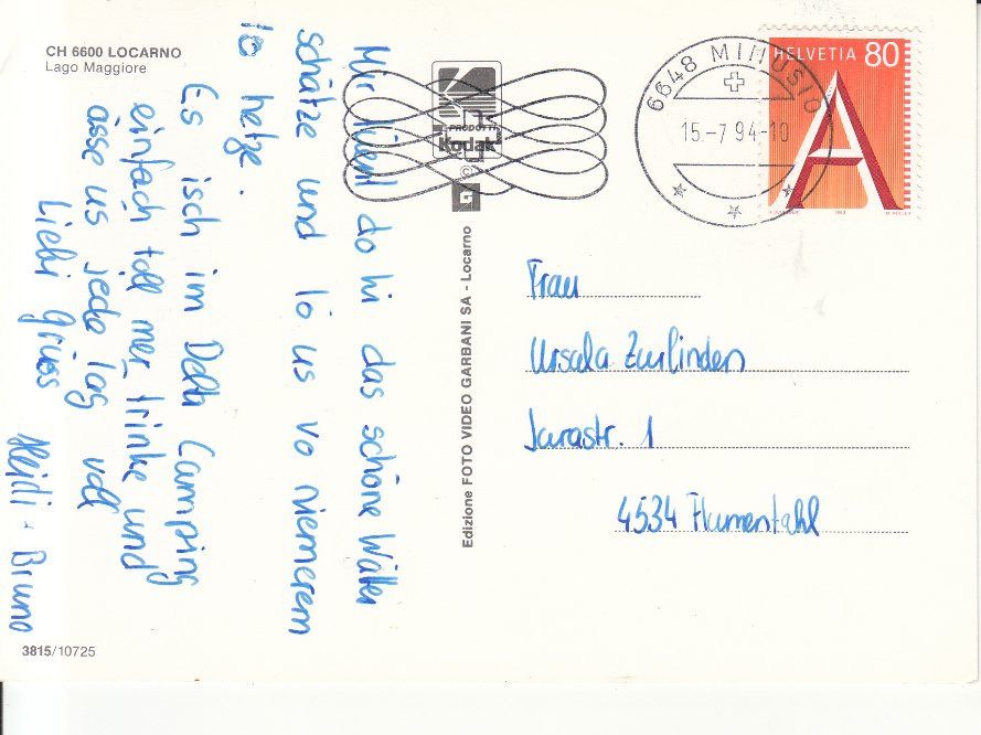 Ansichtskarten: Locarno 1994 – Gebraucht aus Bürglen TG von StampGraf 1
