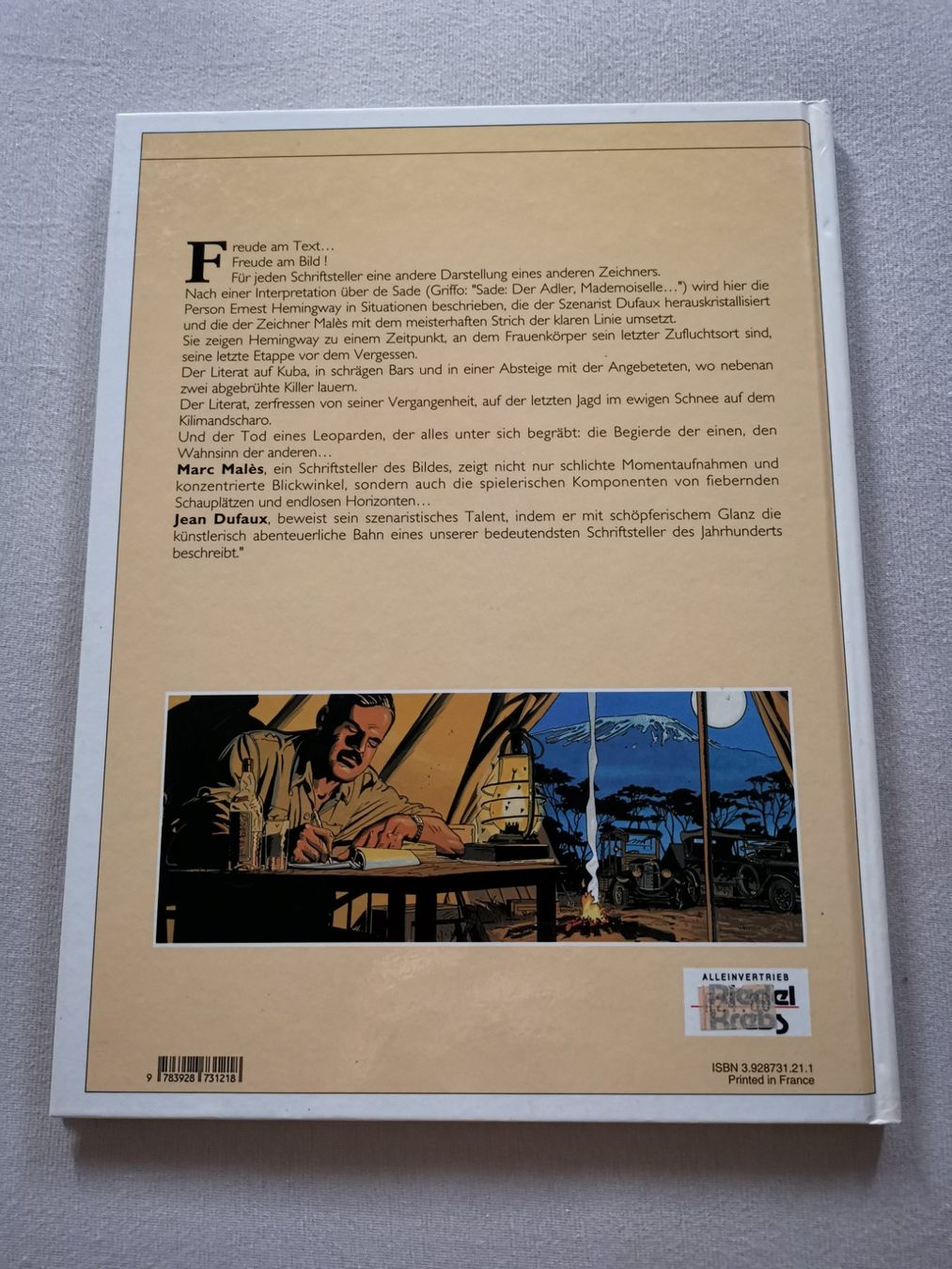 BD: Comic Hemingway - Tod eines Leoparden - Jean Dufaux – Neuf (Voir description) à Mönchaltorf par hiukset 1