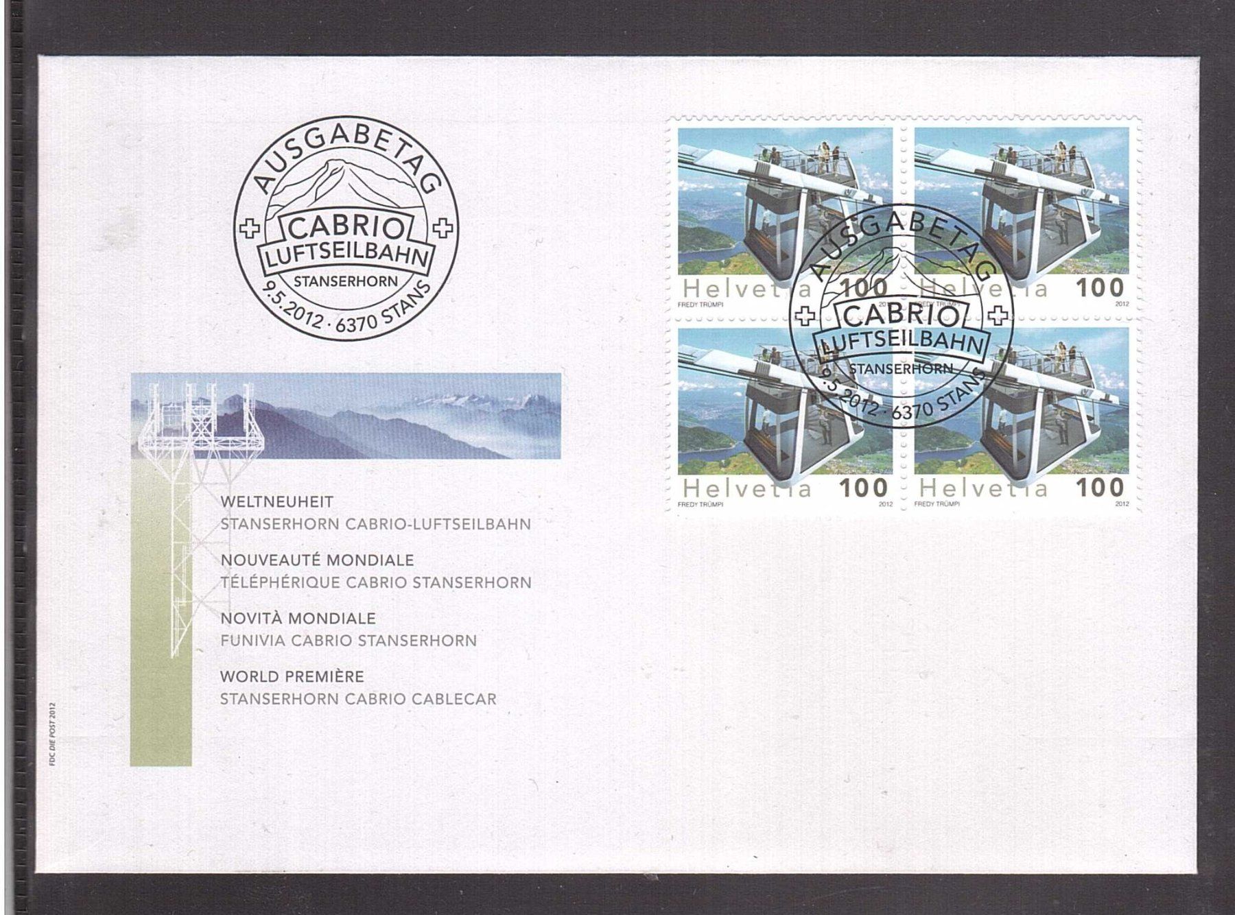 Tous les timbres: 2012  FDC 4er  Sondermarke Stanserhorn – D'occasion à Rheinau par loxis