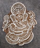 Indischer Textilstempel aus Holz Ganesh Papierdruck 16x13cm
