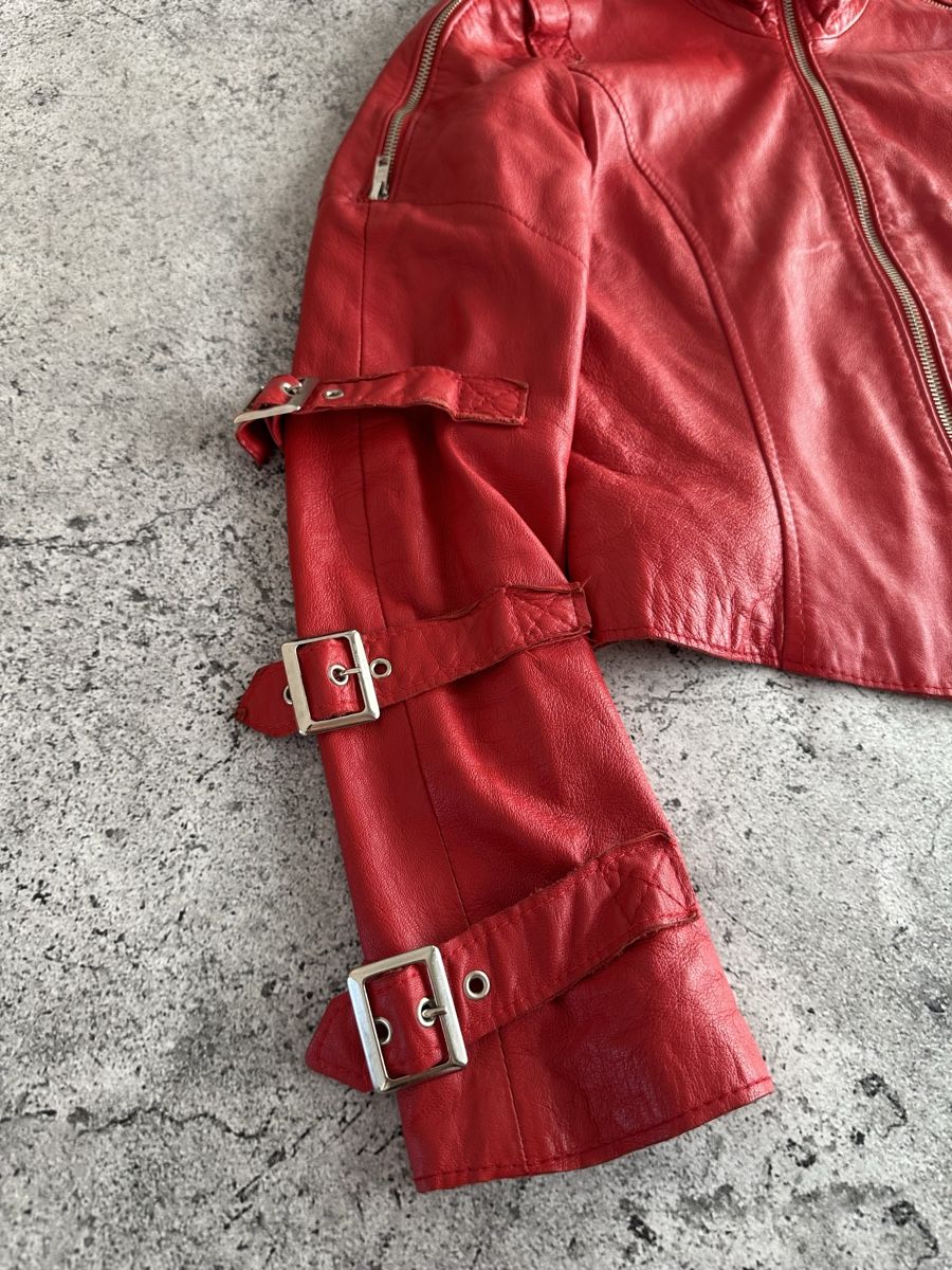 Giacche: Red Leather Biker Jacket, Italian Design - Cool Now! – Usato da Zürich venduto da megastored 4