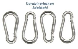 Edelstahl Karabinerhaken 50mm x 5mm, 120kg, 4 Stuck.
