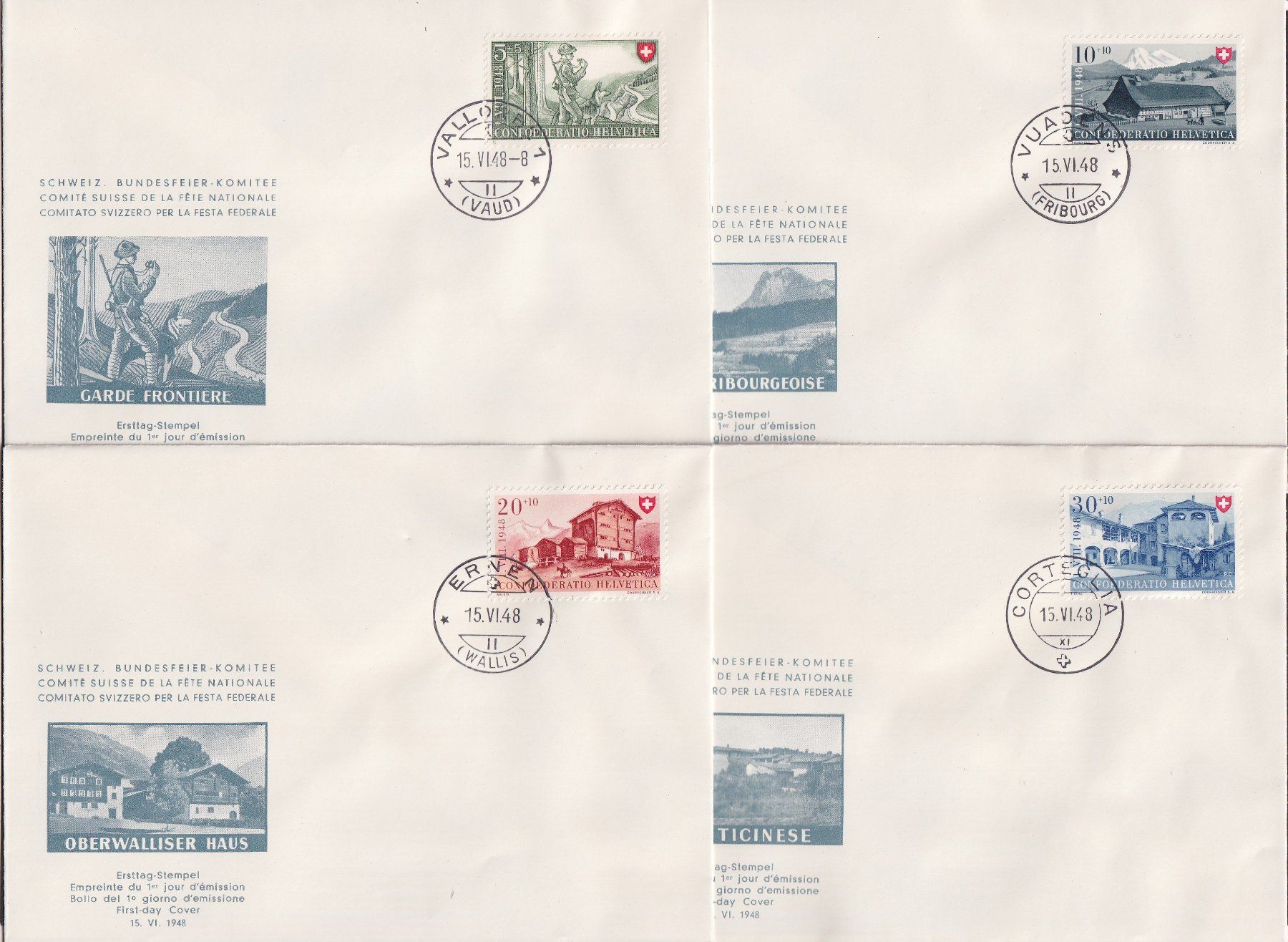 Alle Briefmarken: PP 1948 Komitee FDC, B38-B41, Arbeit + Schweizerhaus III – Gebraucht aus Ebikon von SilvioFreund