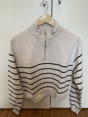 Pull sweat zippé Stradivarius rayé blanc/noir, S