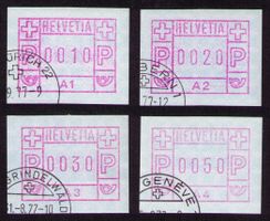 ATM A1-A4_1. SERIE der ATM Schweiz !_Stempel der 4 ORTE 1977