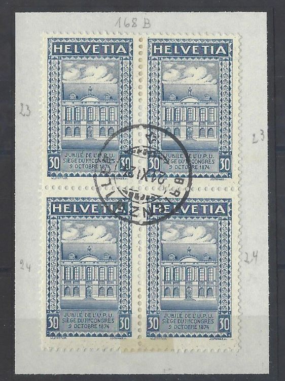 Tutti i francobolli: s3521/No 168 B bloc de 4  oblitéré , avec 2 timbres à 24 dt – Usato da Fleurier venduto da chrisssssss