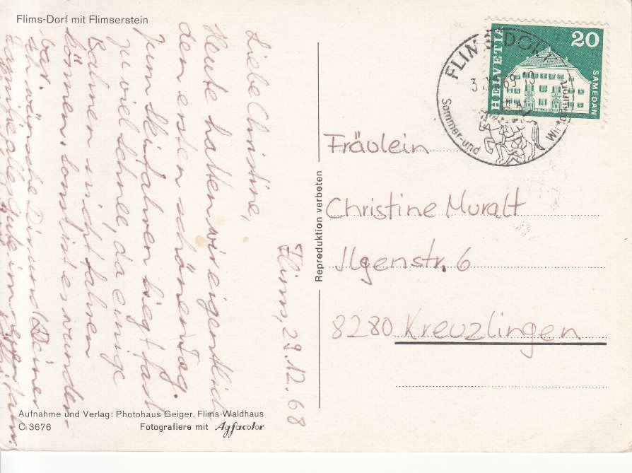 Cartoline postali: Flims-Dorf 1968 – Usato da Bürglen TG venduto da StampGraf 1
