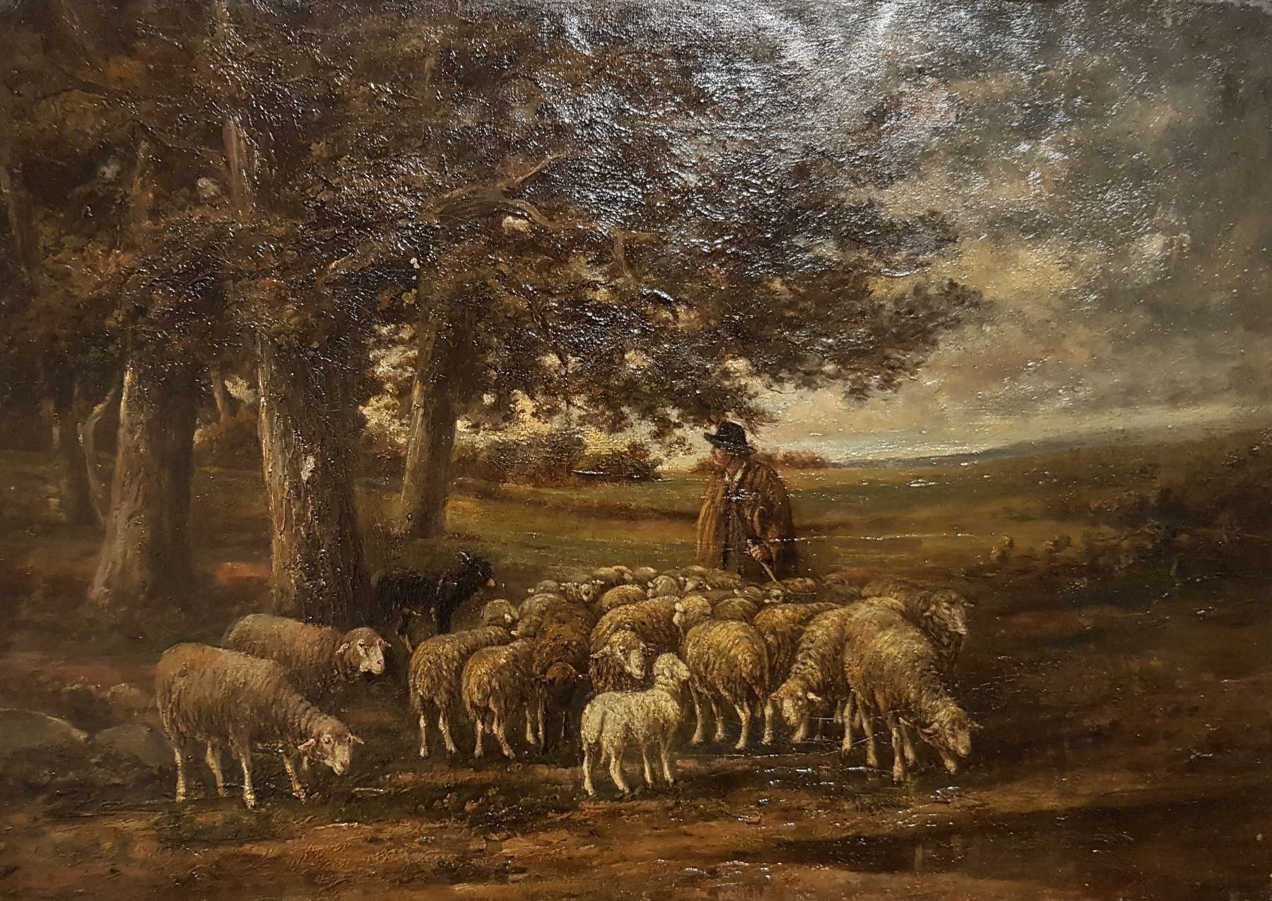 Dipinti: beau tableau 19ème berger et ses moutons – Usato da Lausanne venduto da leneko