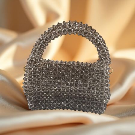 Handarbeit Strass Clutch aus Kristallperlen in grau Event