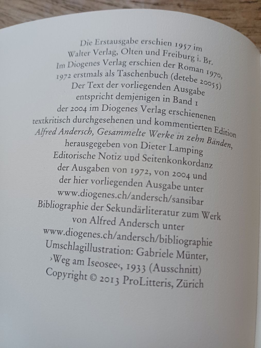 Livres: Alfred Andersch Sansibar oder der letzte Grund Roman – D'occasion à Bern par rikivip 2