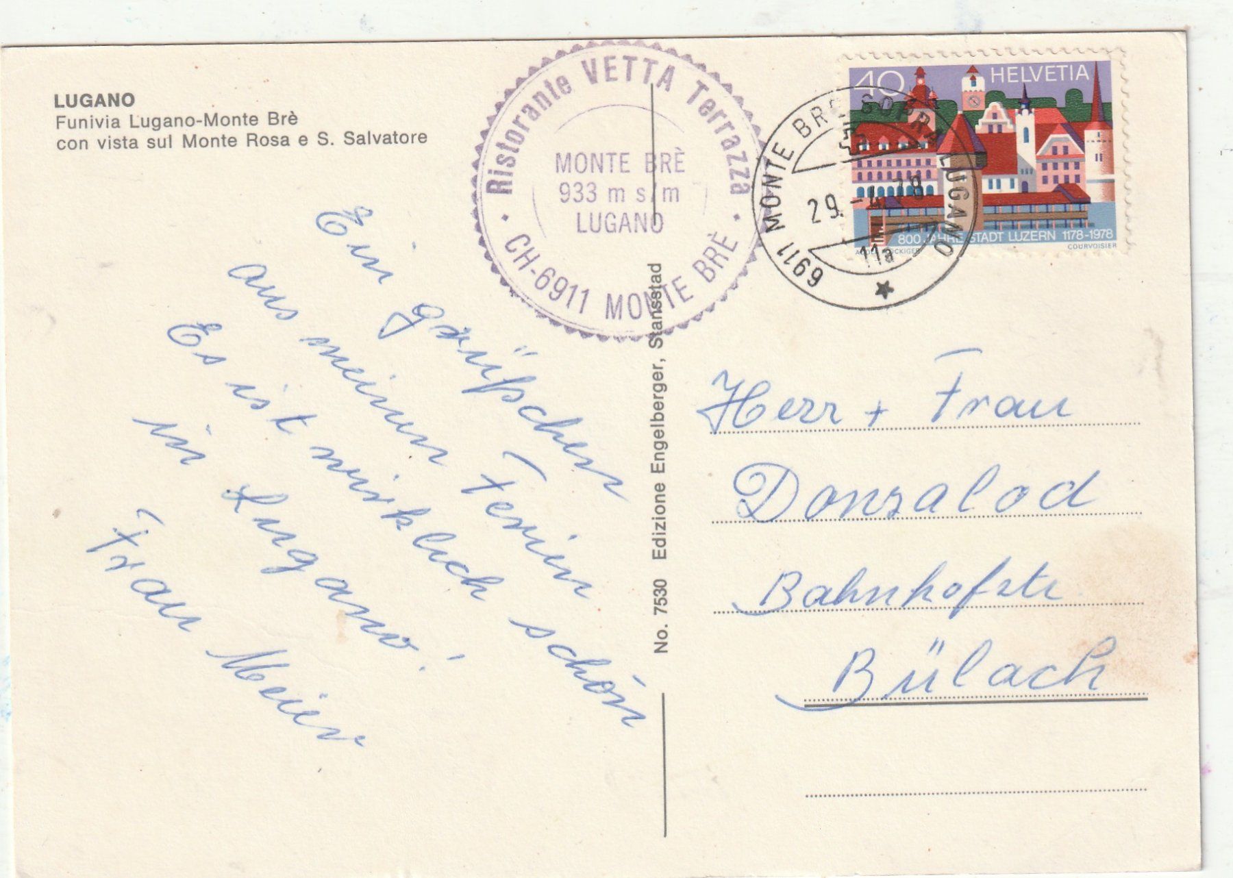 Cartes postales: Bahn Lugano Monte Bre – D'occasion à Lumbrein par made02 1