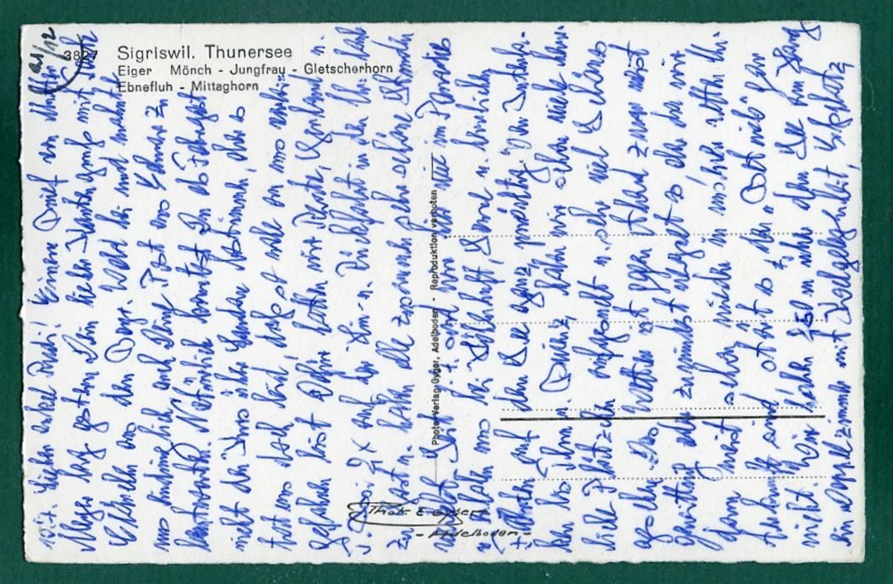 Cartoline postali: Sigriswil, Thunersee, Eiger, Mönch, ungelaufen, ca. 1942 – Usato da Sargans venduto da Hausi1951 1