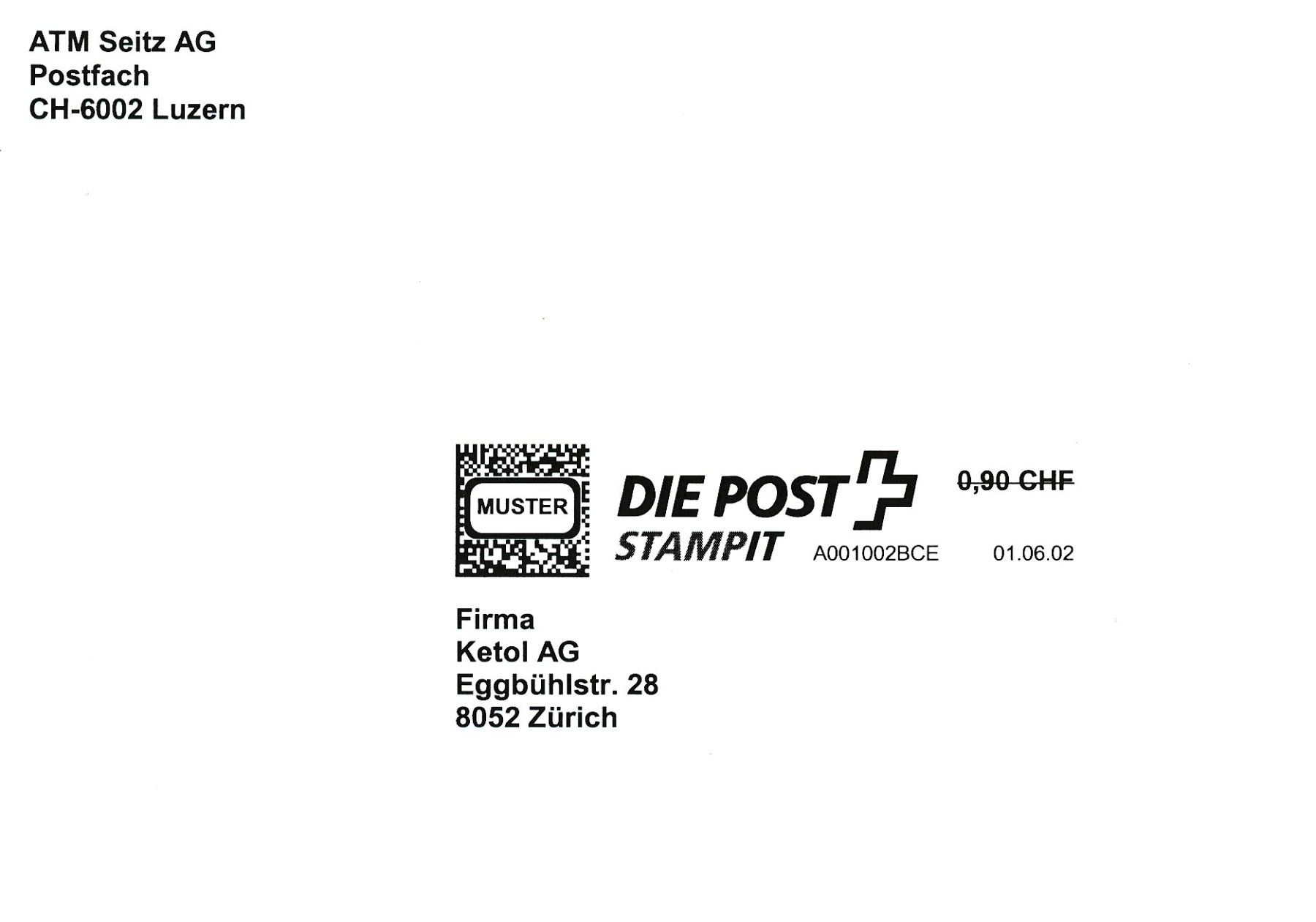 Tutti i francobolli: CH INT 1 Stampit Brief mit Specimen MUSTER Die Post 0,70 – Nuovo (secondo la descrizione) da Luzern venduto da atms