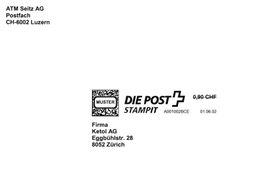 CH INT 1 Stampit Brief mit Specimen MUSTER Die Post 0,70