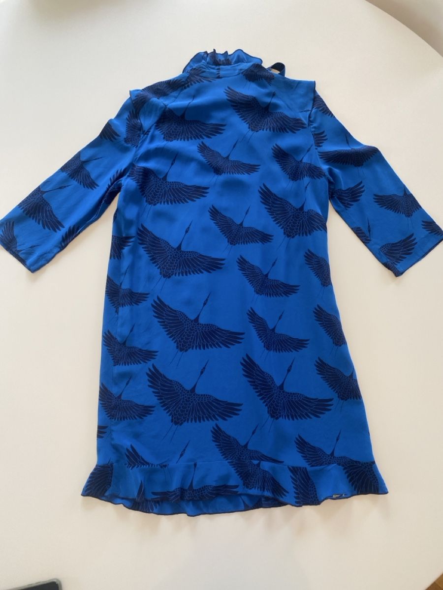 Vestiti: Robe Sandro Paris, bleu, motifs oiseaux, taille 36. – Usato da Lausanne venduto da vinbama 1