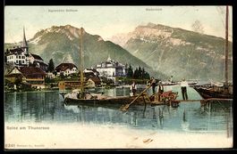 AK Spiez am Thunersee, Ortsansicht mit Kirche, Schloss und B