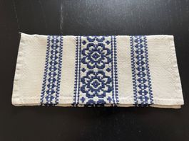Schöne Servietten-Tasche mit Stickerei, Dunkelblau, Vintage!