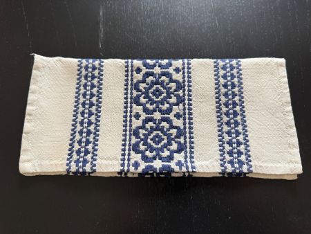 Schöne Servietten-Tasche mit Stickerei, Dunkelblau, Vintage!