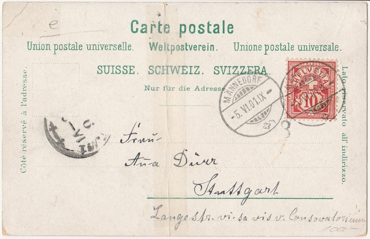 Cartes postales: Männedorf - (1901) – Défectueux à Fällanden par Blausegelfliege 1