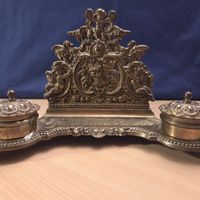 Tintenfass Messing antik mit Ornamenten Dekor 30 cm