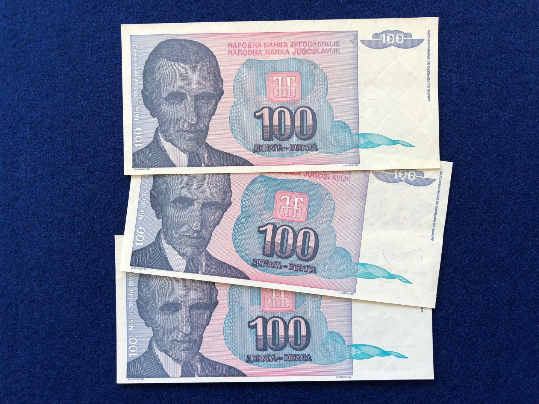 Banknoten: Belgrad 1994 - 3x100 Dinar - TESLA – Neu (gemäss Beschreibung) aus Pfäffikon SZ von Sieben77