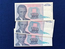 Belgrad 1994 - 3x100 Dinar - TESLA