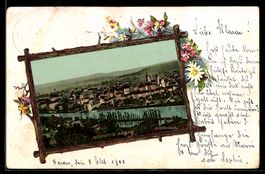 AK Aarau, Ortsansicht mit Fluss und Kirchtürmen, Blumen im P