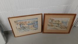O R T) Max Keller Aquarell Bilder 2er Set