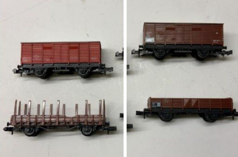 Fleischmann Modellini di ferrovie: 4 Stück, vesch. Güterwagen,  Spur N – Usato da Altnau venduto da mar_kfk2 4