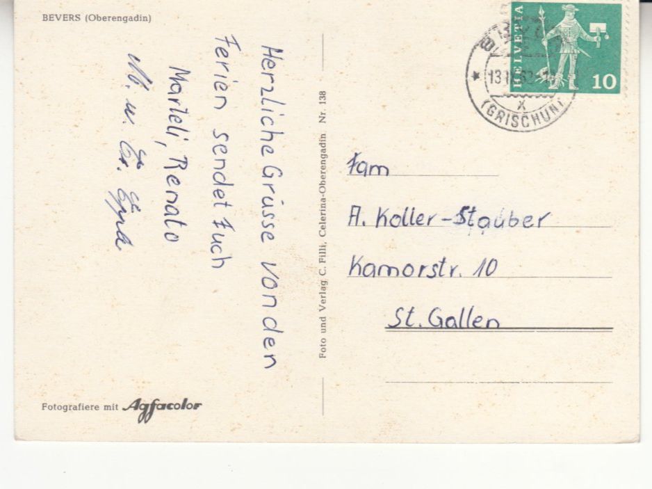 Cartoline postali: Bever 1962 – Usato da Bürglen TG venduto da StampGraf 1