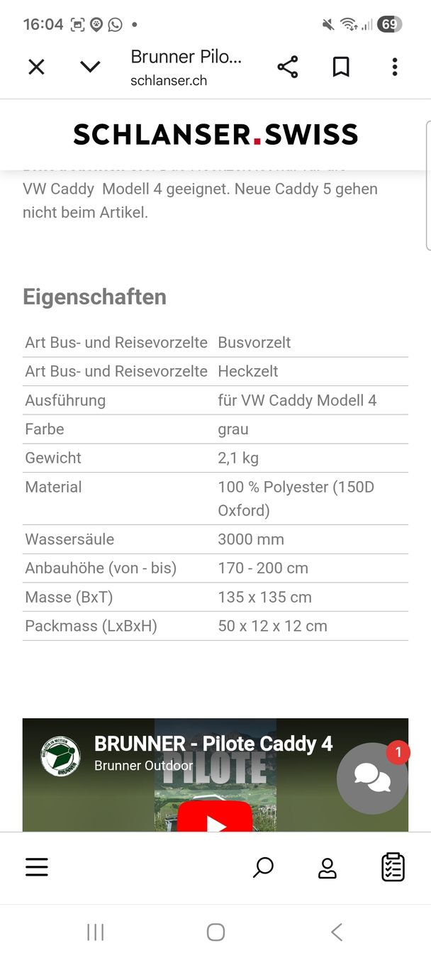 Vorzelte & Markisen: Heckzelt "Pilote" für VW Caddy – Neu (gemäss Beschreibung) aus Herisau von trinivi 2