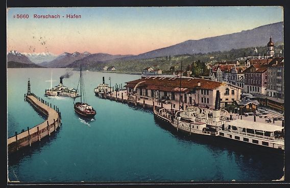 Cartes postales: AK Rorschach, Hafen mit Dampfern, 1918 – D'occasion à Berlin par bartko-reher