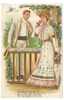 Liebespaar - Mann schenkt Dame rote Rose - Präge-Litho 1908